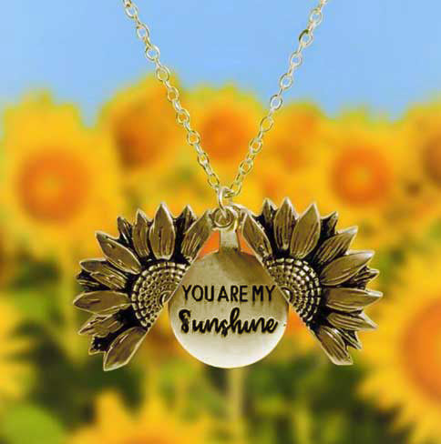 Sunflower 'You Are My Sunshine' Necklace with Giant Yellow Sunflower seeds