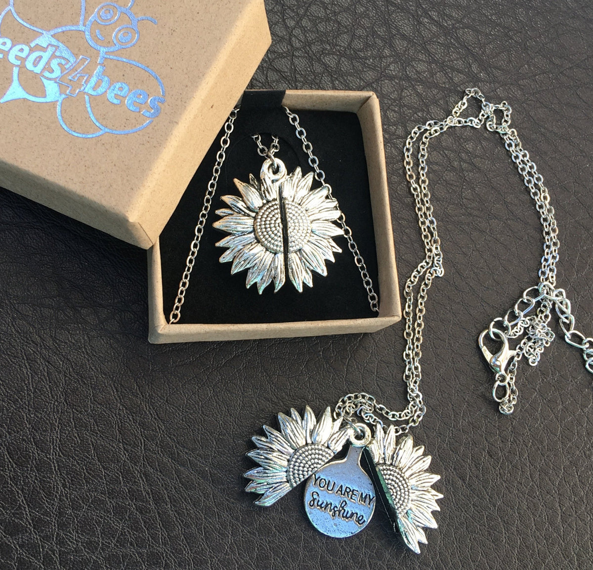 Silver Style Sunflower 'You Are My Sunshine' Pendant Necklace