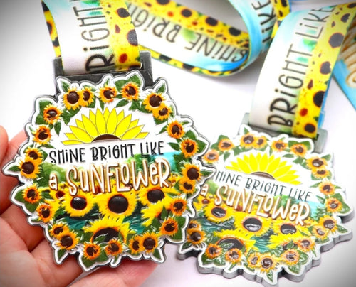 Shine Bright Like a Sunflower Medal with Giant Yellow Sunflower seeds