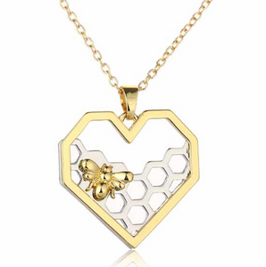 Heart Honeycomb Bee Necklace