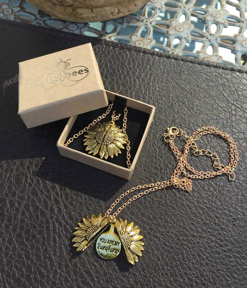 Amazon.com: SLOONG You are My Sunshine Inspiring Engraved Necklace Memorial  hidden message Sunflower Locket Necklace (I f*cking love you arrow):  Clothing, Shoes & Jewelry