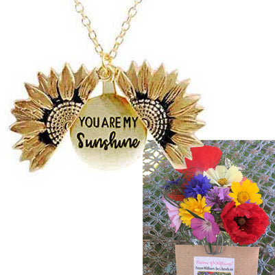 Personalised Necklace with Engraving, Rose Gold Sunflower | Jewels 4 Girls