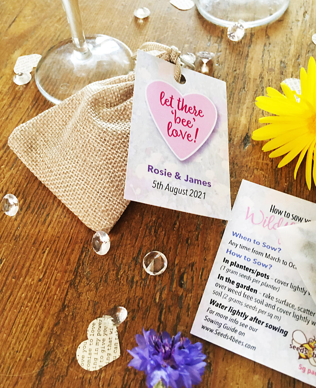 Wedding Favours - Let There 'Bee' Love! Colourful UK Wildflower Seeds - 10, 20 or 30 packs